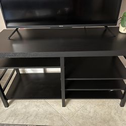 TV Stand Shelves Storage Black  End Table Long 