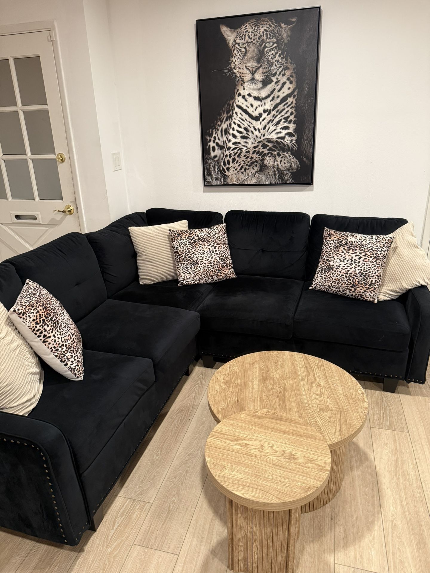 Black Sectional Sofa with Coffee Tables