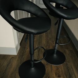 (2) Adjustable Swivel Bar Stools PU Leather 
