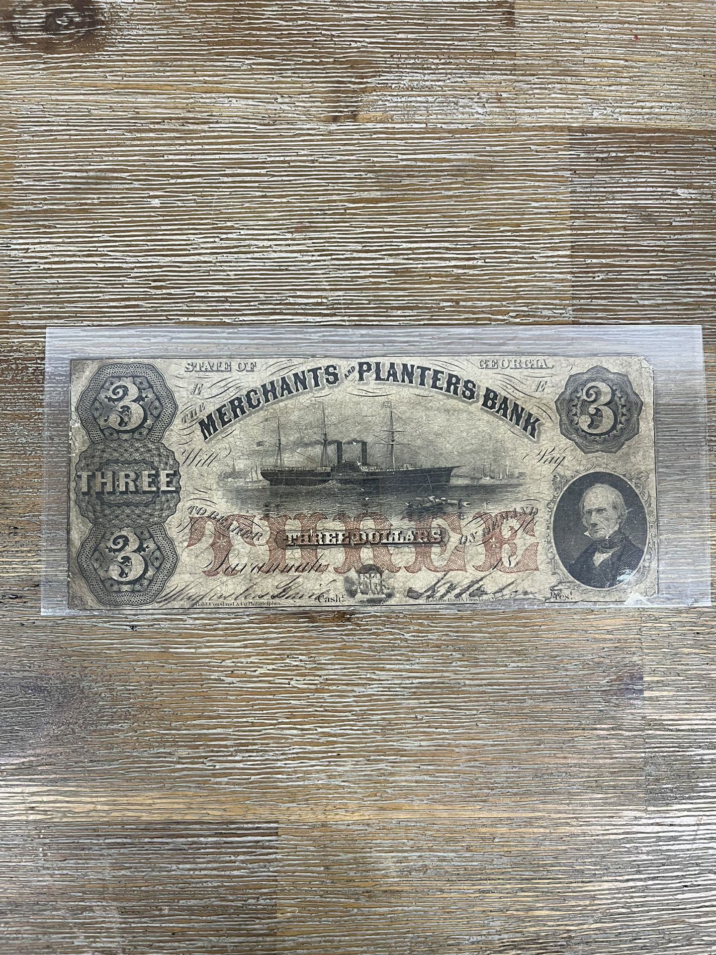 $3 Dollar Signed Obsolete Merchants And Planters Bank 1856