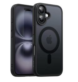 Magnetic Matte Case for iPhone 16, Black Compatible with MagSafe, Translucent Matte Back, Slim Shockproof Protection