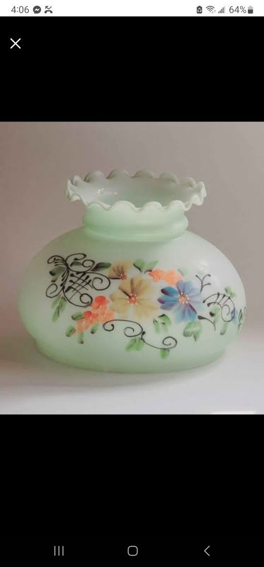Vintage Hurriance Lamp Shade Gone With The Wind Satin Green Handpainted