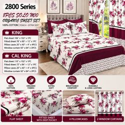8-Piece Floral Cotton Sheet Set with Curtains