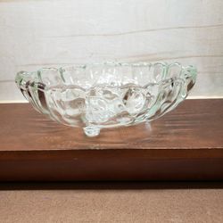 Vintage Indiana Glass Crystal Harvest Oval Footed Bowl  Heavy Cut Scalloped Edges  12"