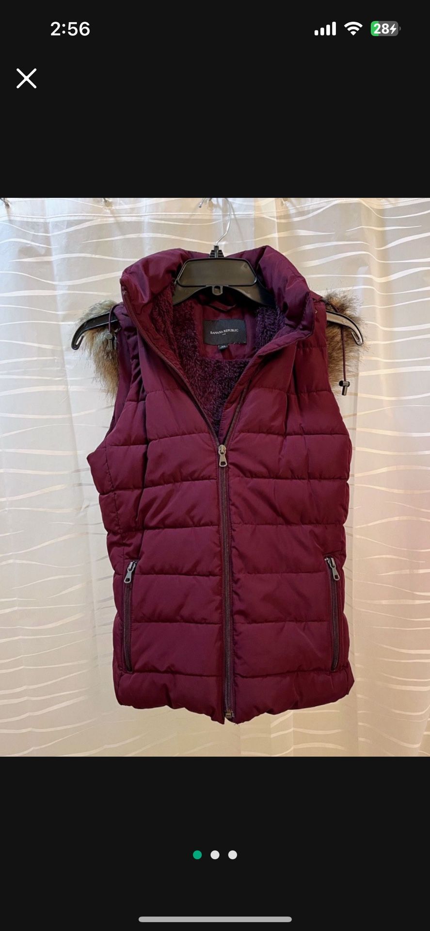 Price Just Dropped: Banana Republic Faux Fur Hooded Vest Removable Sherpa ( Size: XS, Burgundy)