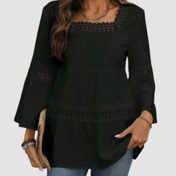 New Women's XL Black Bohemian Style Top 