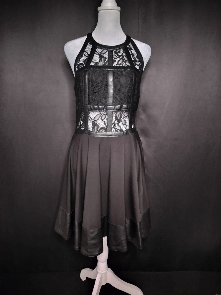 Bebe Black Lace And Leather Mini Dress (Size 8)