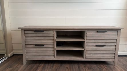 Brown Wood TV Stand with Drawers and Shelves