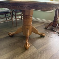 Solid Wood Round Dining Table w/ 6 Carved Chairs