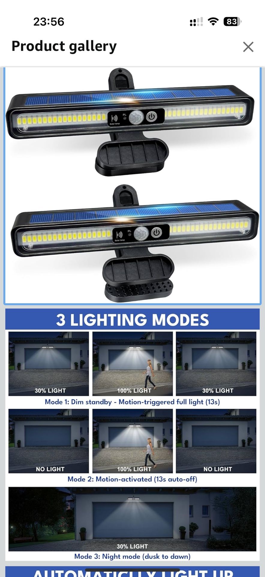 Clip On Solar Motion Lights Outdoor, 2 Pack 3 Modes Fence Lights Solar Powered, 36 LEDs 6500K Waterproof, Portable Security Light for Yard, Camping, G