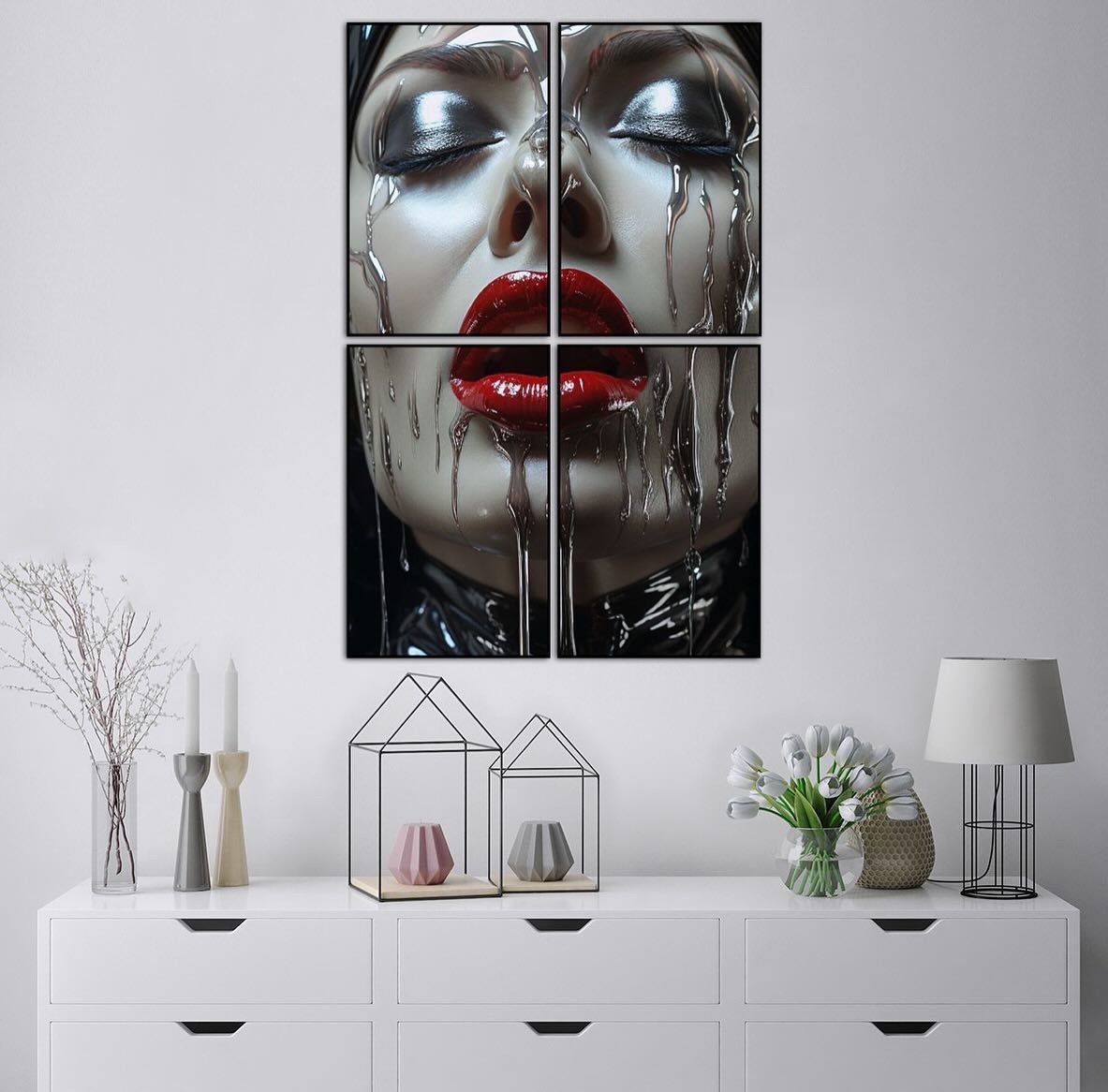 4 Piece Modern Art Picture Poster Print With Borderless Glass Frames