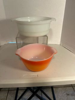 Fire King Round Milk Glass Bowl 2 QT #1438 Anchor Hocking & Orange Ombré Casserole Bowl-$45 CASH