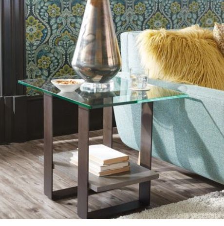 End Table - Rosemoor Glass-Top 26" w x 20" d x 22" h Mid-Century Modern Style - Ethan Allen