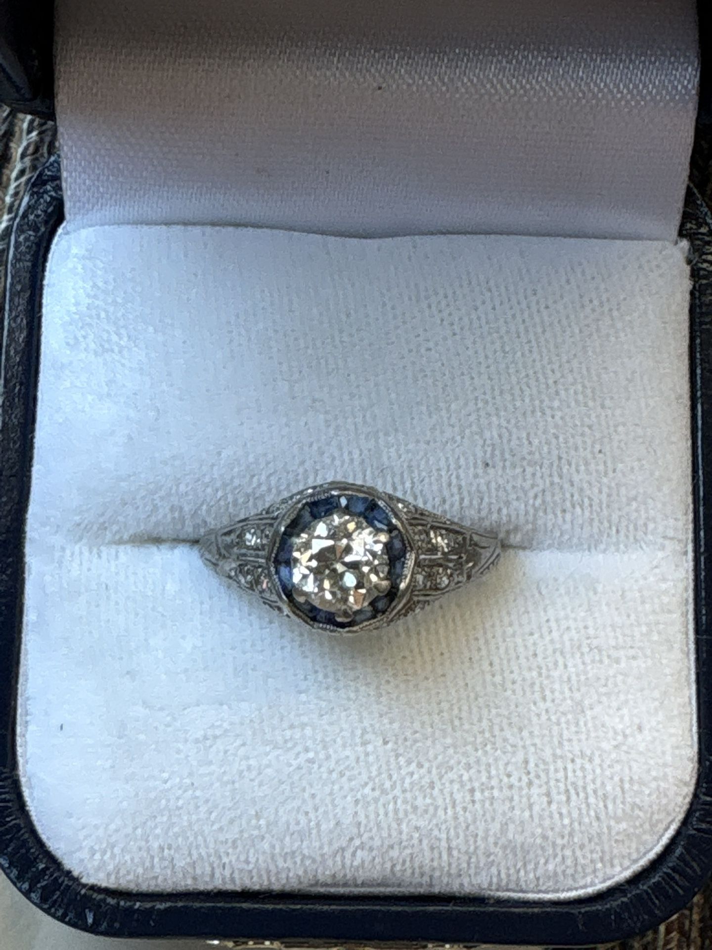 Platinum Gold Art Deco Diamond/sapphire Ring