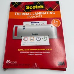 Scotch Thermal Laminating Pouches 3MIL Letter Size 8.9"x11.4"  65 Pouches NEW 