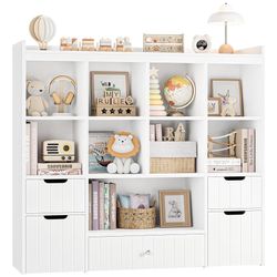 48"W Kids Toy Storage Organizer, Large Toy Storage Chest with Removable Bins, 46"H Kids Bookshelf and Bookcase with Drawers for Boys and Girls, Modern