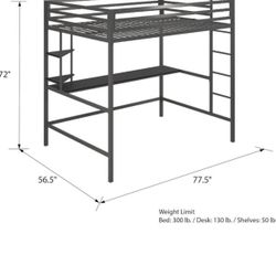 Novogratz Maxwell Metal Full Loft Bed with Desk & Shelves, White