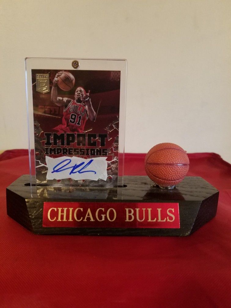 Chicago Bulls Dennis Rodman Autographed Wood Plaque