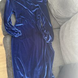 Blue Off Shoulder Velvet Dress 
