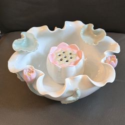 Porcelain Lotus Flower Bowl With Central Stem Holder