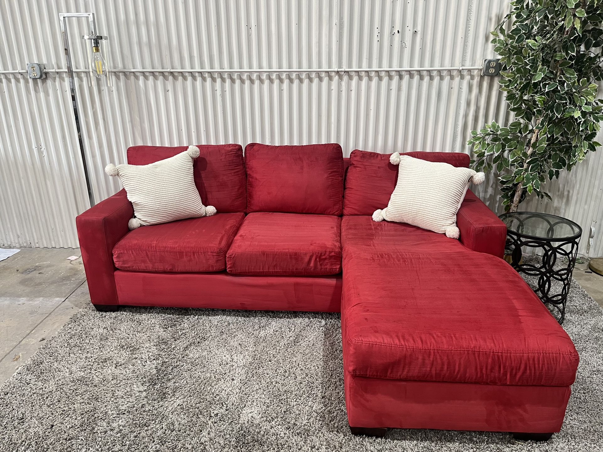 Red Sectional Sofa Couch - Reversible Chaise Lounge - Cleaned - Comfy - Delivery Available