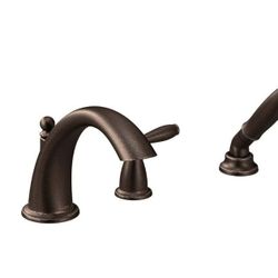 (New in Box)
Moen Brantford Oil Rubbed Bronze Two-Handle Deck Mount Roman Tub Faucet Trim Kit with Single Function Handshower, Valve Required, T924ORB