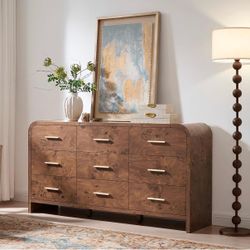 63” Wide 9 Drawer Dresser in Color Dark Burl