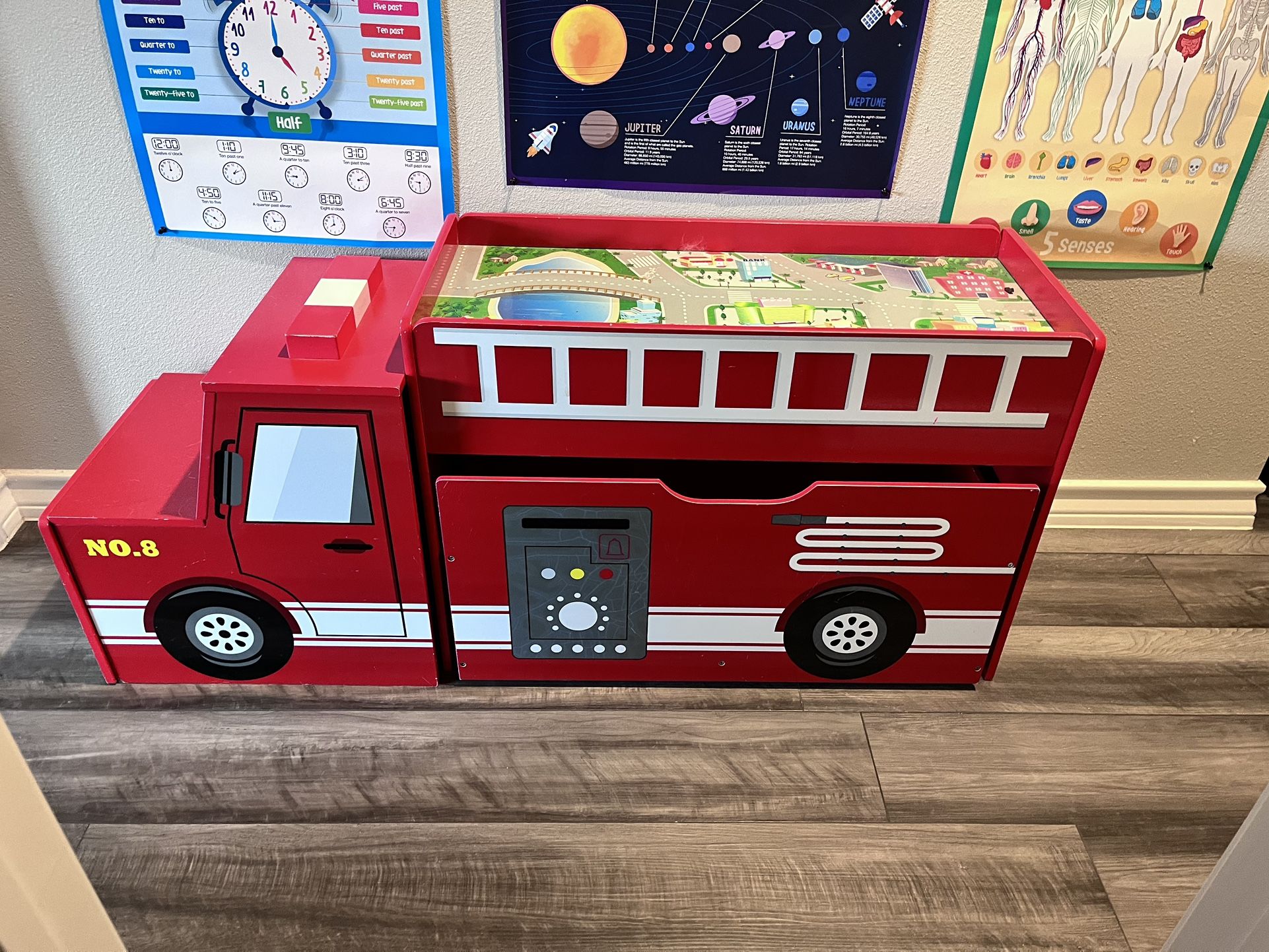 Fire truck Toy Storage W/Table Top Play