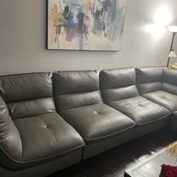 5 Piece Grey Leather Sectional Sofa 