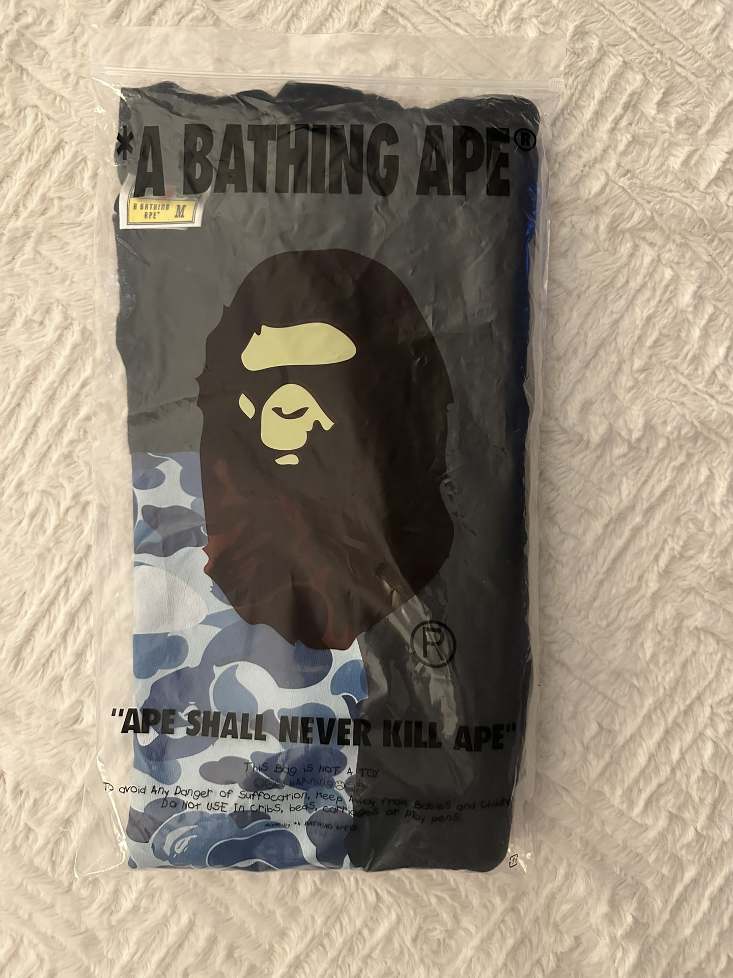 Bape T-shirt Blue Big Head Ape, Size Medium