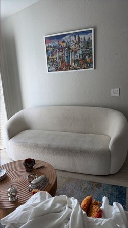 White Boucle Curved Sofa