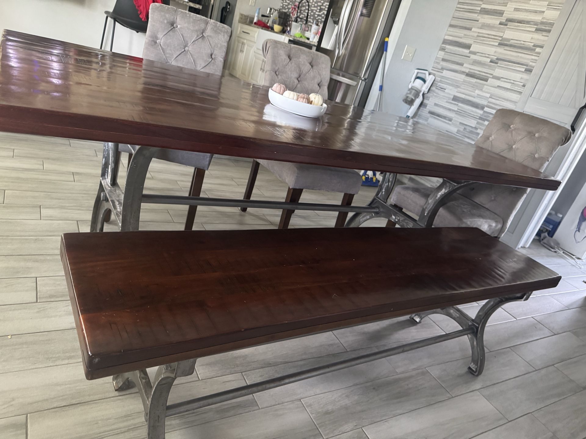 8ft dining table mahogany wood with bench and four chairs