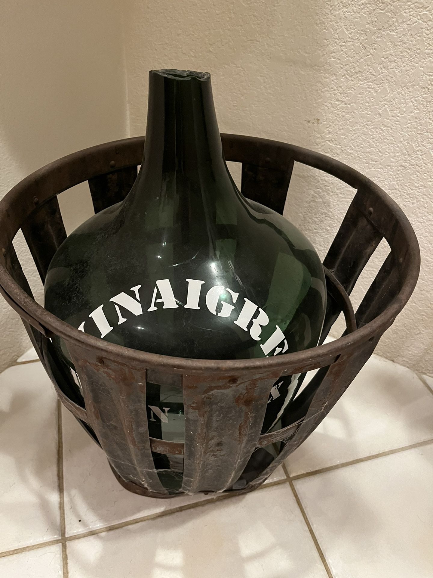 Vintage Wine Bottle In Metal Container