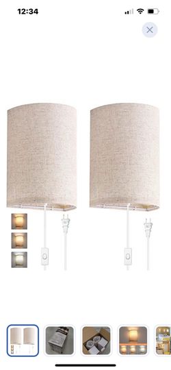 “New”(2)Fabric wall sconces (w/different colors)w/on and off switch plug ins