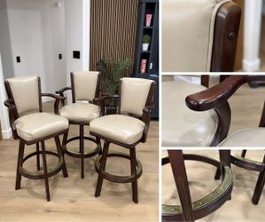 Set of 3 Leather Swivel Bar Stools with Arms