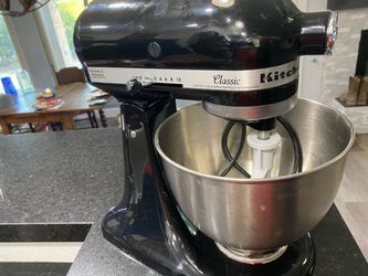 KitchenAid Classic stand mixer, black 4.5-quart, 10-speed Classic K45SS series with stainless bowl.