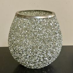 Sparkly Silver Vase Or Candle Holder 7”