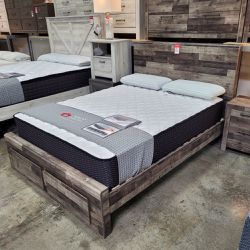 NEW QUEEN BED FREAME WITH 2 DRAWERS || SKU#ASHB200Q