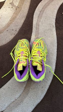 Neon Green and Purple High-Top Basketball Sneakers