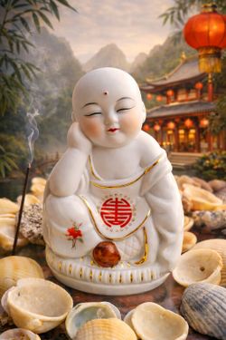 Porcelain Smiling Monk Figurine – Zen Feng Shui Decor