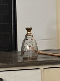 vintage mid-century gold-trimmed glass bottle