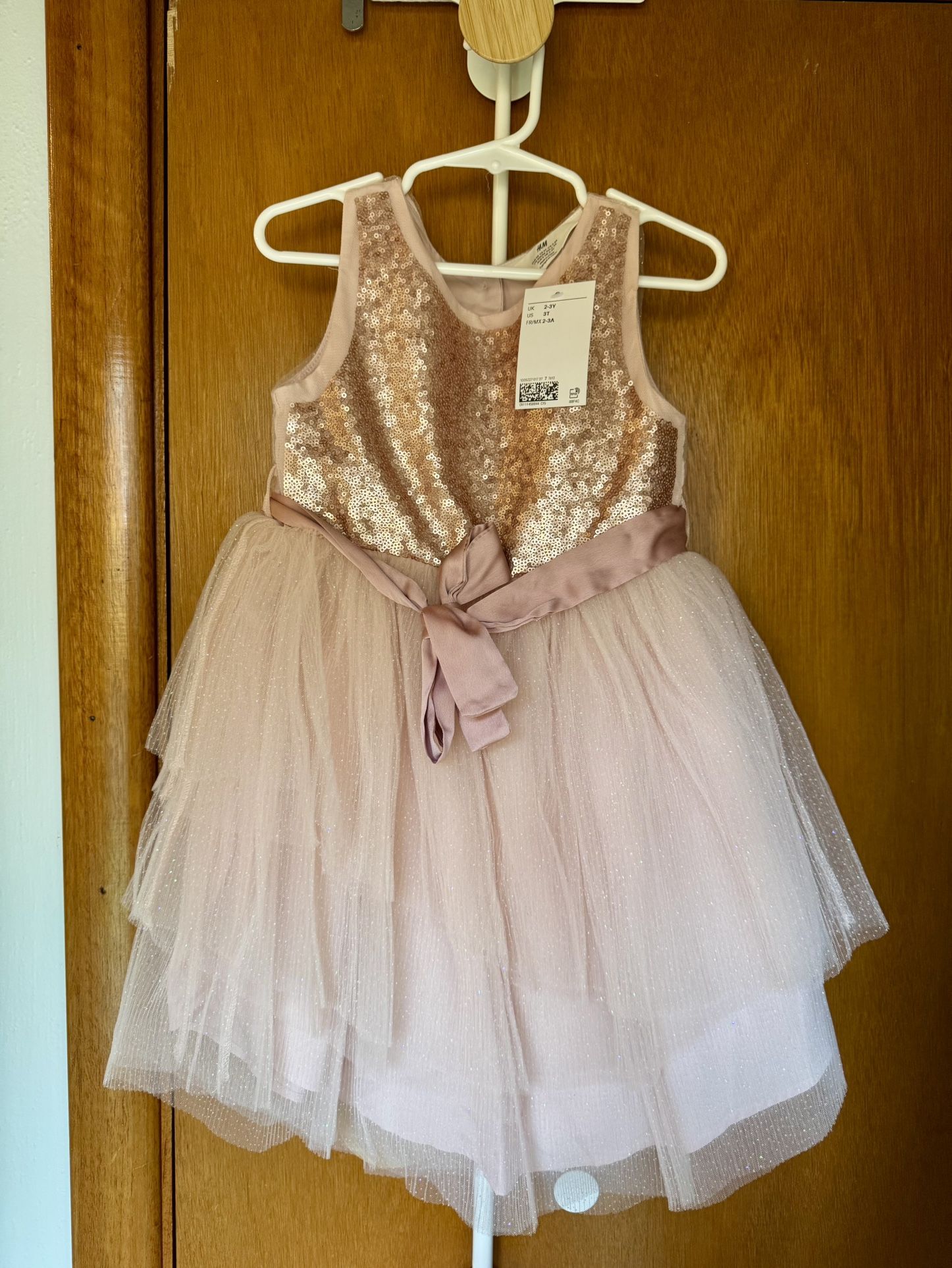 NEW* H&M Girl’s Sequined Tulle Dress, Size 3T, Light Pink.