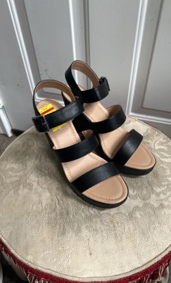 New Sun + Stone Sienna Black Wedge Sandals Sz 10M