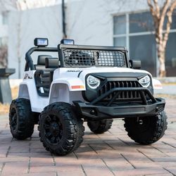 12V 7Ah Kids Ride On Truck, Electric Car, Parent Remote, White Single-Seater, Spring Suspension, Bluetooth Music, LED Lights, Roomy Seat, Outdoor Fun,
