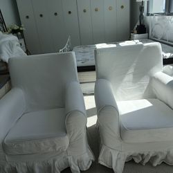 2 Shabby Chic Fabulous White Cotton Chairs With White Cotton Shabby Chic Covers