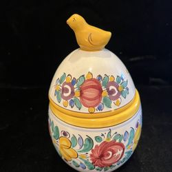 Vintage Check Ceramic Sugar Pot With Bird On Top