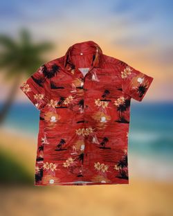Red Tropical Hawaiian Floral Button-Up Men’s Size Small Shirt Short Sleeve