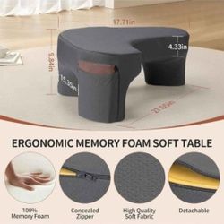 NEW! Ergonomic Gaming/Reading Memory Foam Pillow/Lap Desk with Side Pockets - Grey