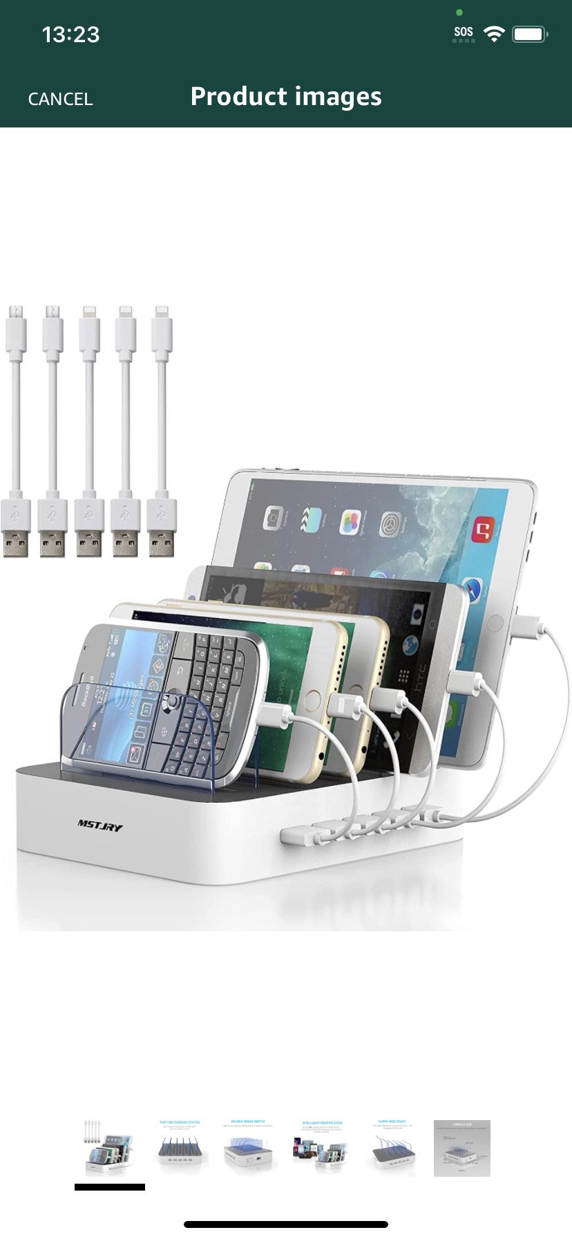 Charging Station for Multiple Devices, 5 Port Multi USB Charger Station with Power Switch Designed for iPhone iPad Cell Phone Tablets (White, 6 Mixed 