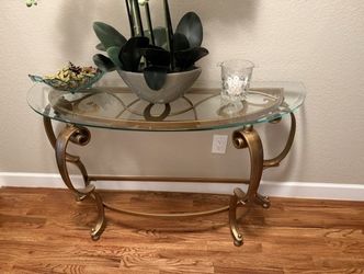 Gold Metal Console Table with Glass Top